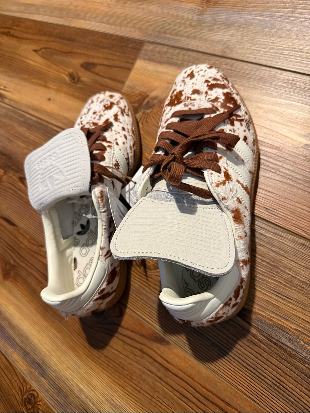 adidas Cow-Print Sneakers in White and Brown